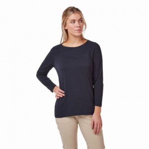 Craghoppers Blanca 3/4 Sleeved T-skjorte Dame Marineblå | 6182HPGCZ