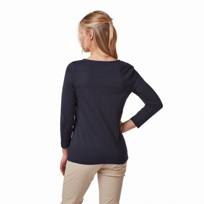 Craghoppers Blanca 3/4 Sleeved T-skjorte Dame Marineblå | 6182HPGCZ