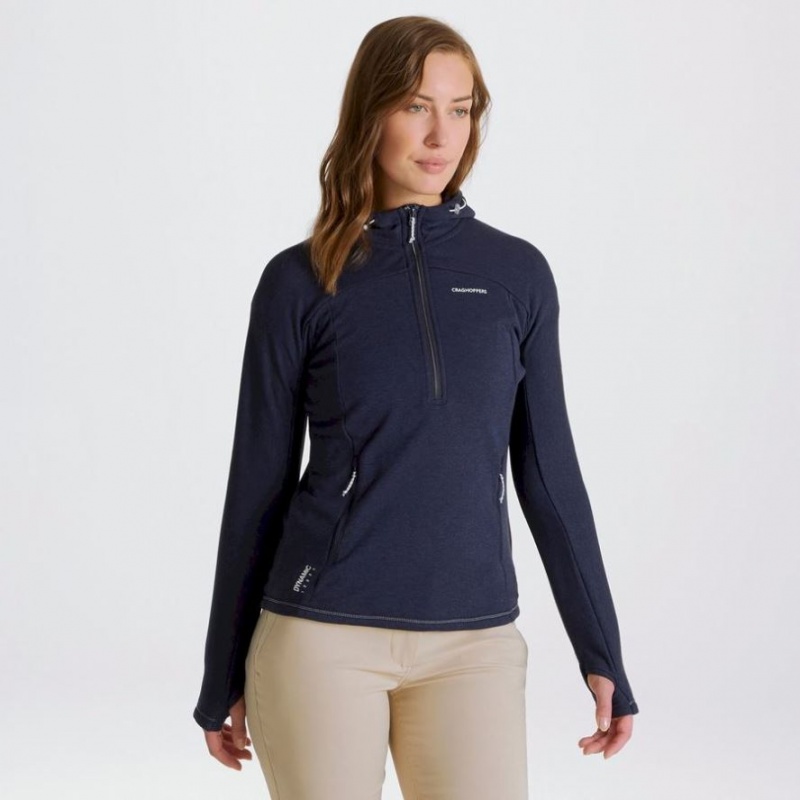 Craghoppers Dynamic Hette Half Zip T-skjorte Dame Marineblå | 3290EFDOU