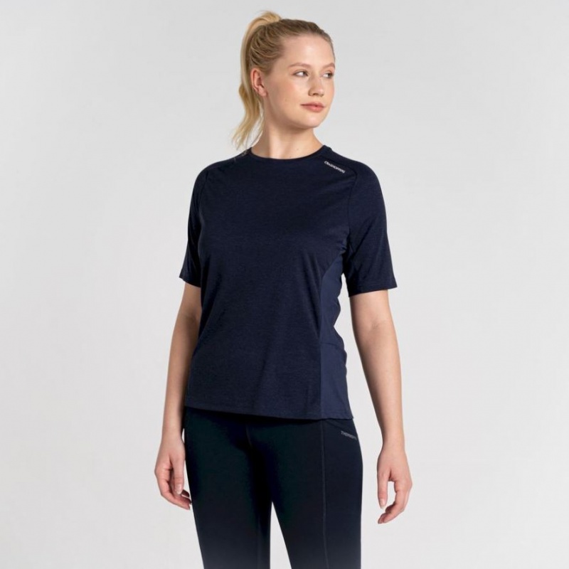 Craghoppers Dynamic Pro Kort Sleeve T-skjorte Dame Marineblå | 7405DFNKA