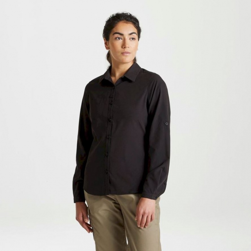 Craghoppers Expert Kiwi Long Sleeve Skjorte Dame Svarte | 5694ALQSO