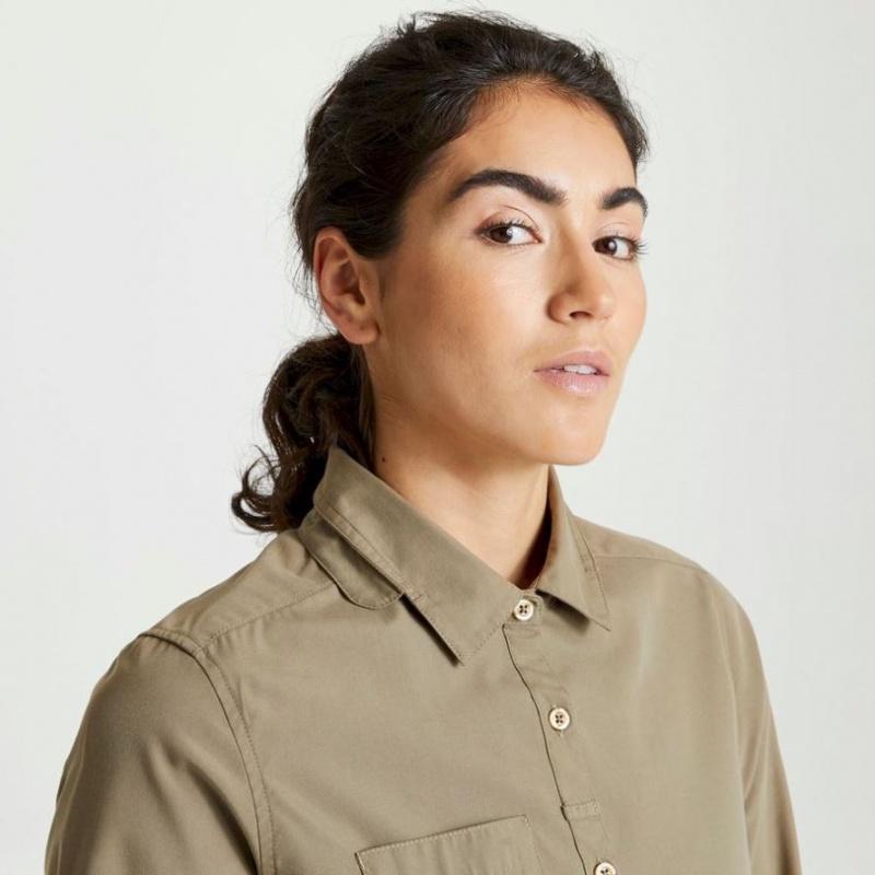 Craghoppers Expert Kiwi Long Sleeve Skjorte Dame Khaki | 7613QFIMK