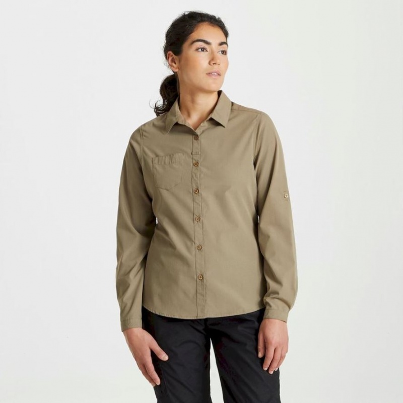 Craghoppers Expert Kiwi Long Sleeve Skjorte Dame Khaki | 7613QFIMK