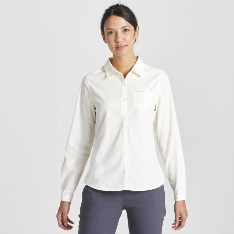 Craghoppers Kiwi II Long Sleeve Skjorte Dame Hvite | 5247GIPBJ