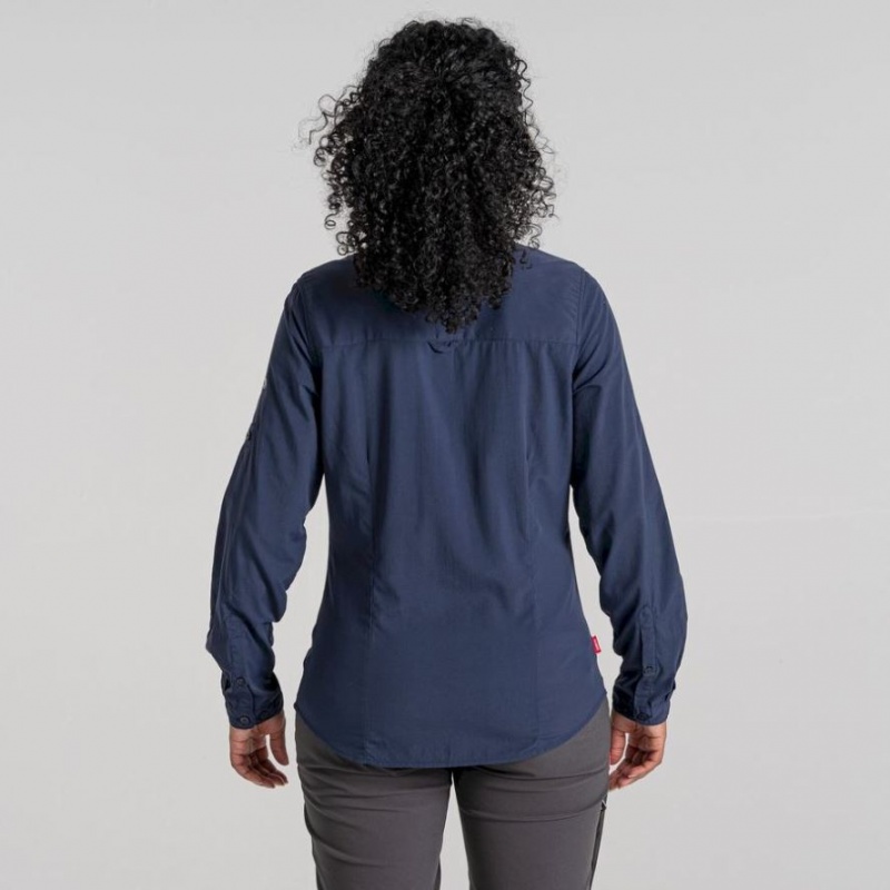 Craghoppers NosiLife Bardo Long Sleeve Skjorte Dame Marineblå | 3674MGAZN