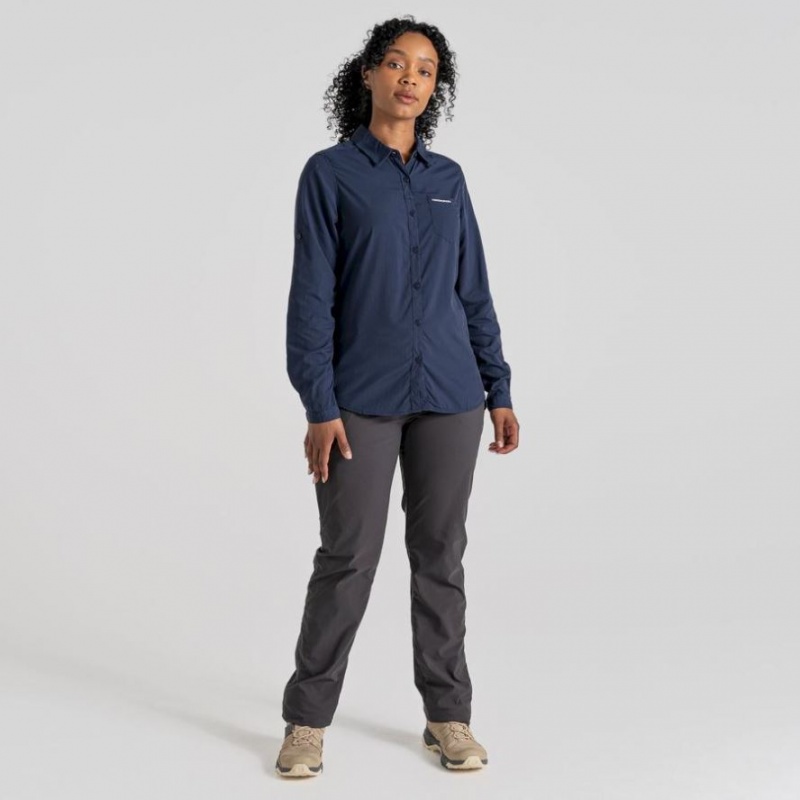 Craghoppers NosiLife Bardo Long Sleeve Skjorte Dame Marineblå | 3674MGAZN