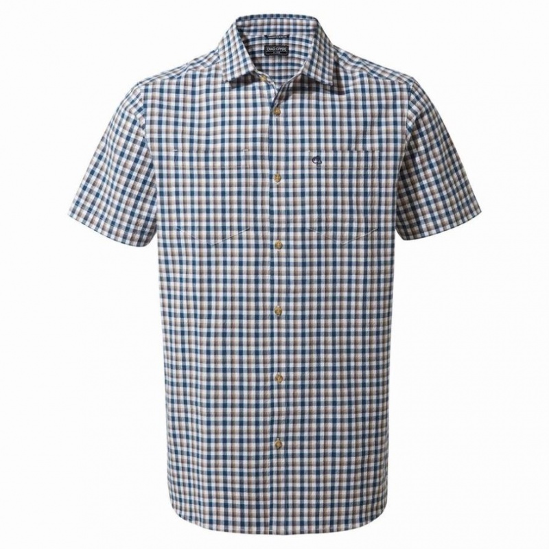 Craghoppers Nour Kort Sleeve Check Skjorte Herre Marineblå | 6019ULWZK